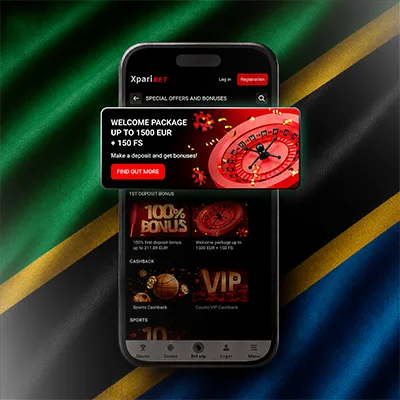 Skrini ya bonasi ya kukaribisha ya Xparibet kwa wachezaji wa Tanzania, ikionyesha promo code na ofa ya bonasi.